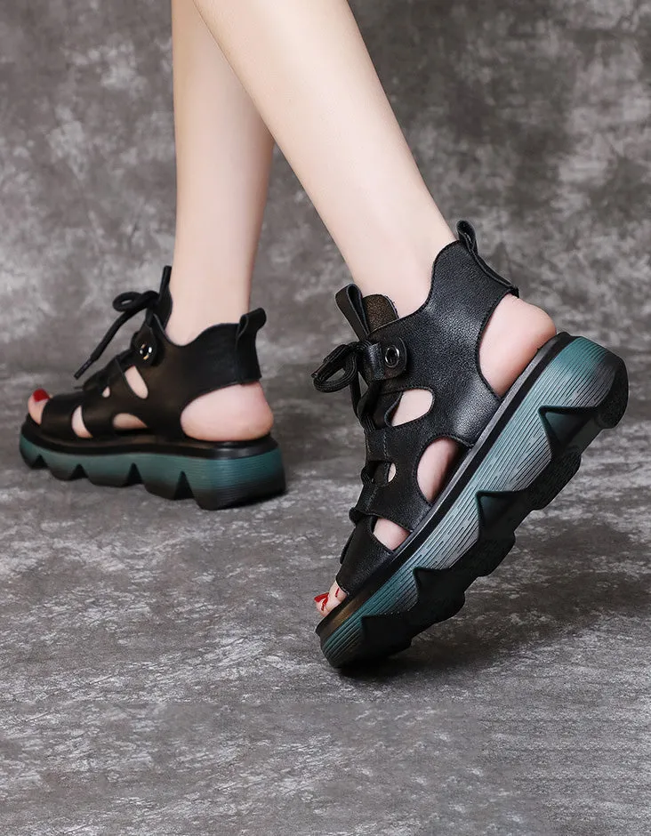 Front Lace-up Platform Cut-out Sandals