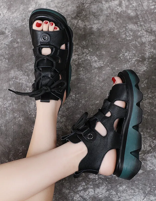 Front Lace-up Platform Cut-out Sandals