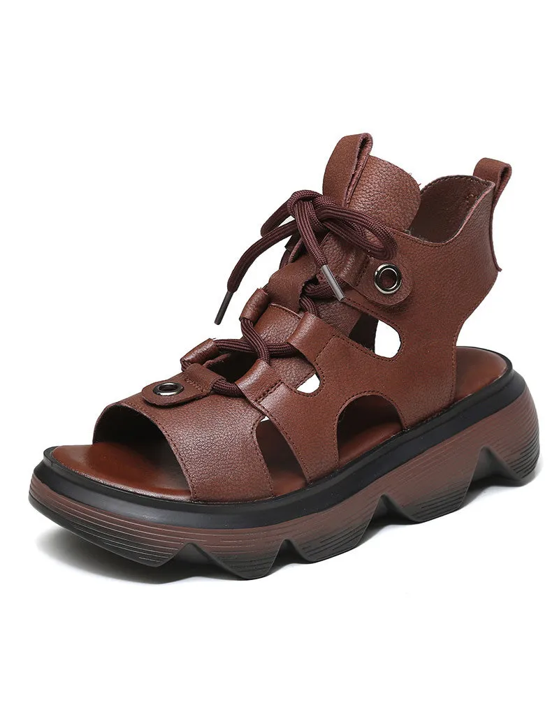 Front Lace-up Platform Cut-out Sandals