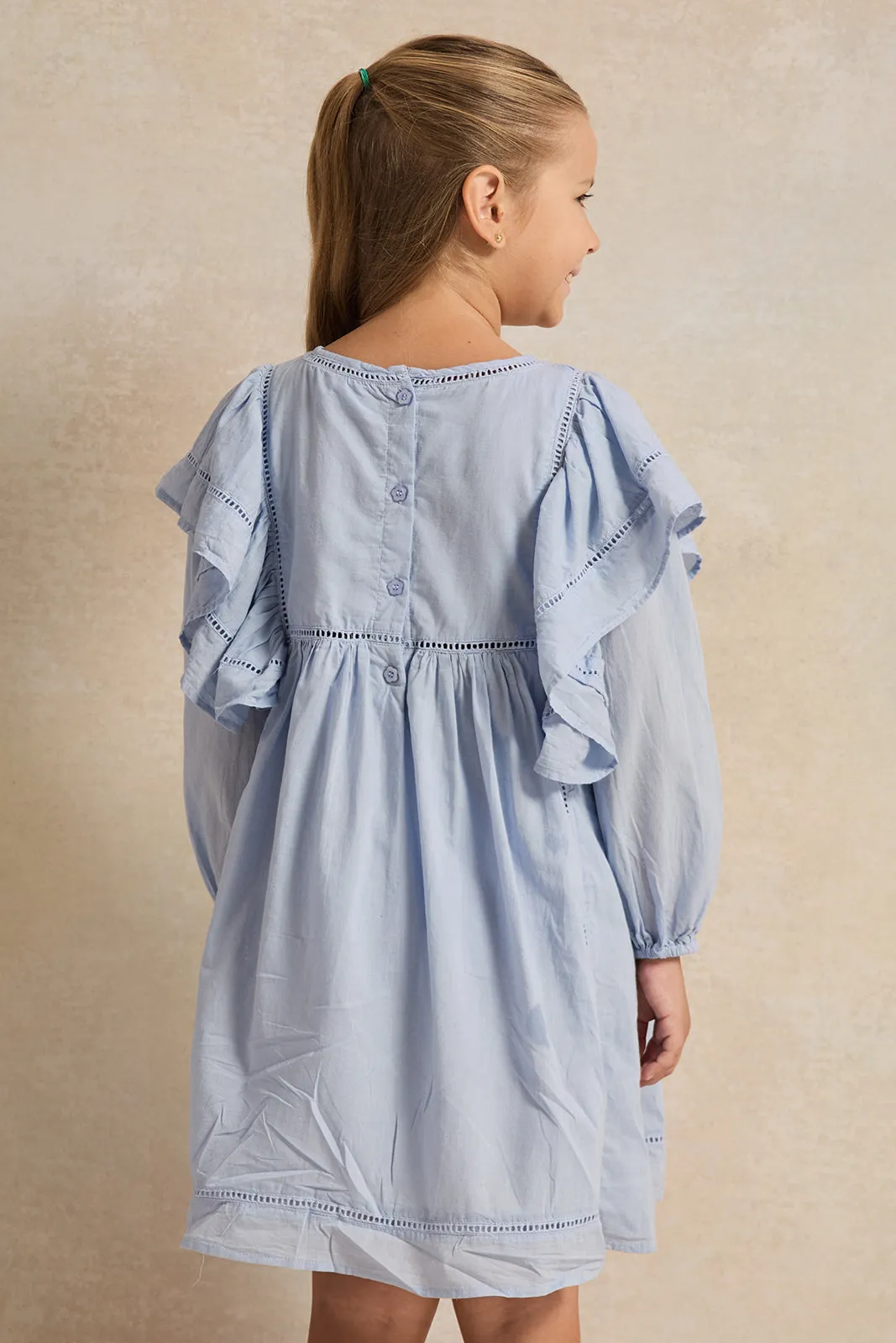Girls Blue Embroidered Dress
