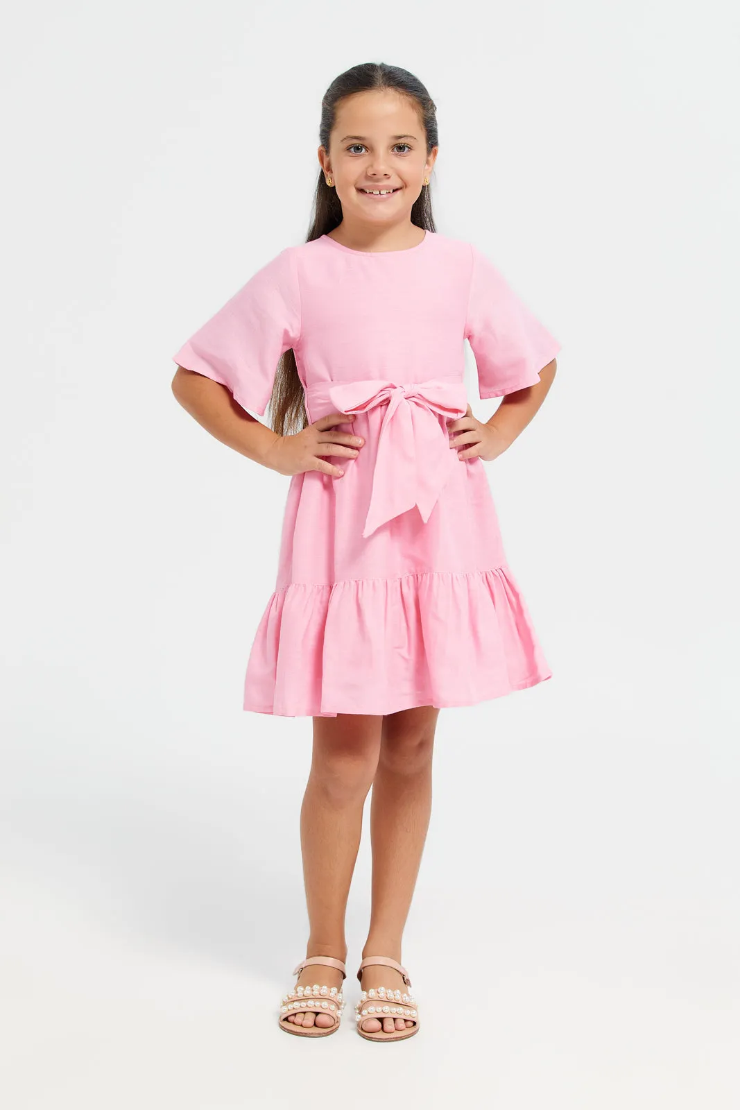 Girls Pink Tiered Dress