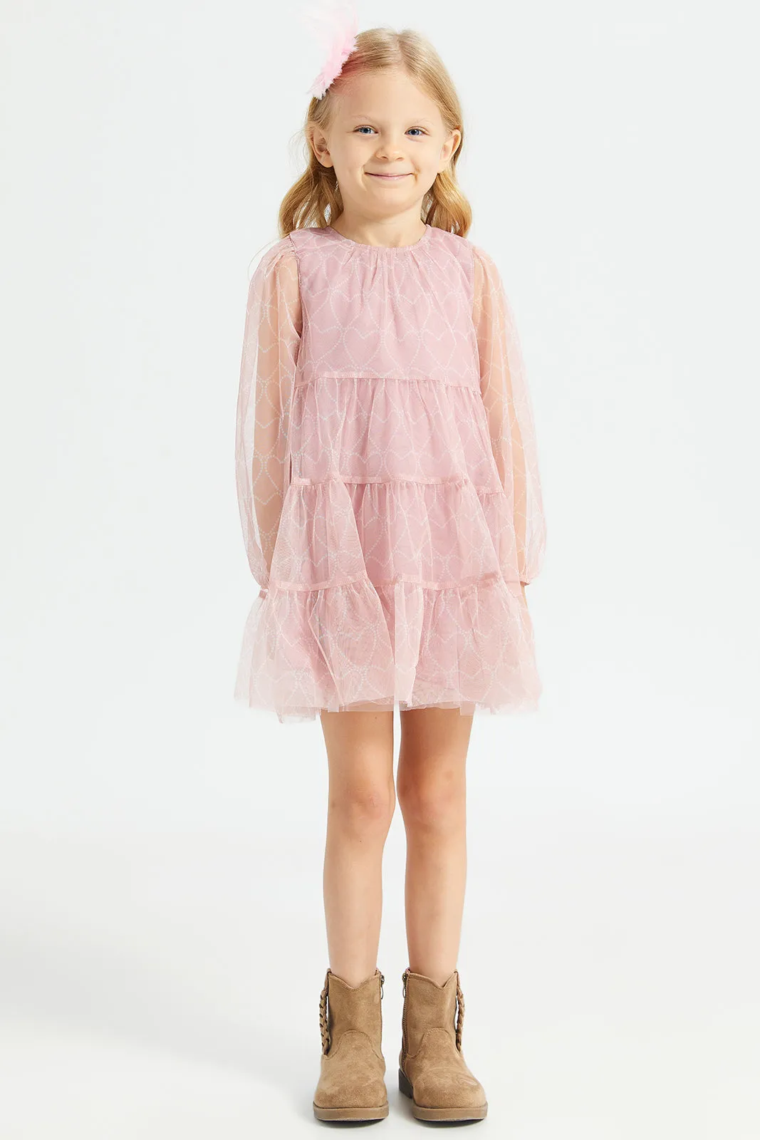 Girls Pink Tiered Dress