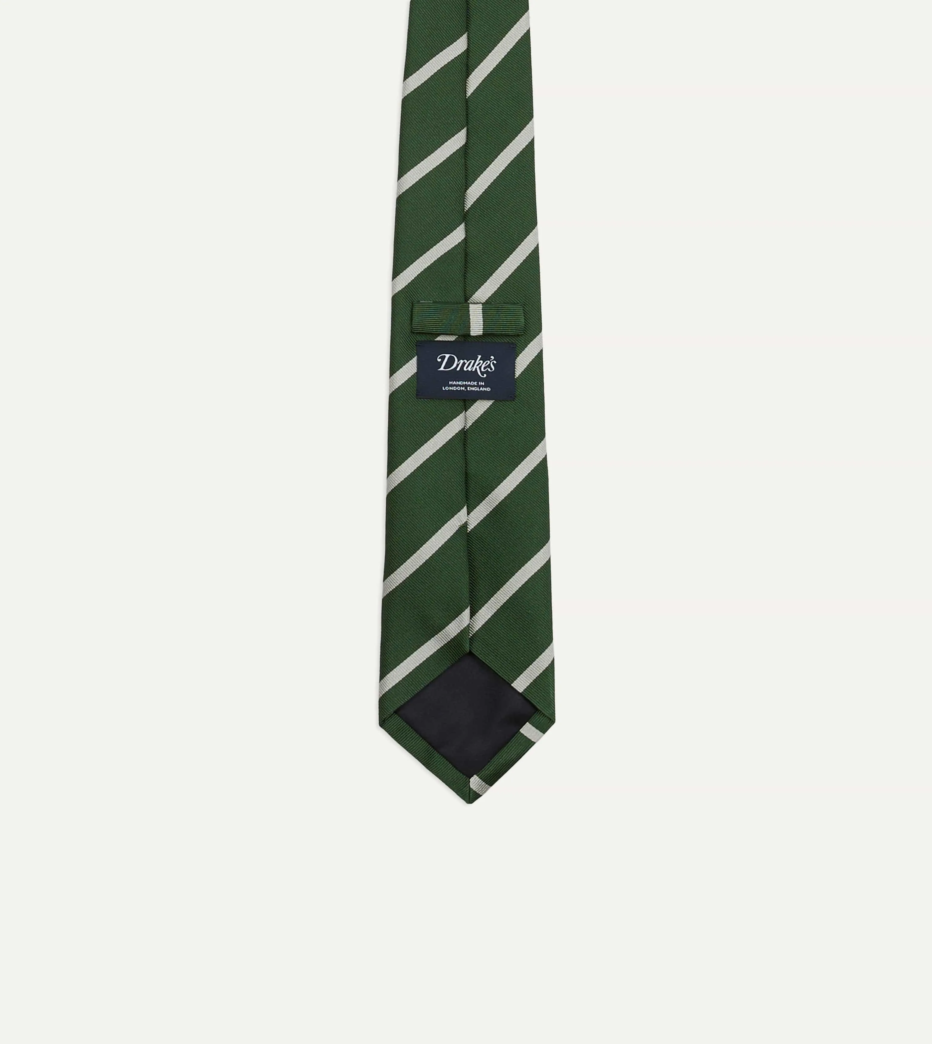 Green and Ecru Stripe Repp Silk Tipped Tie