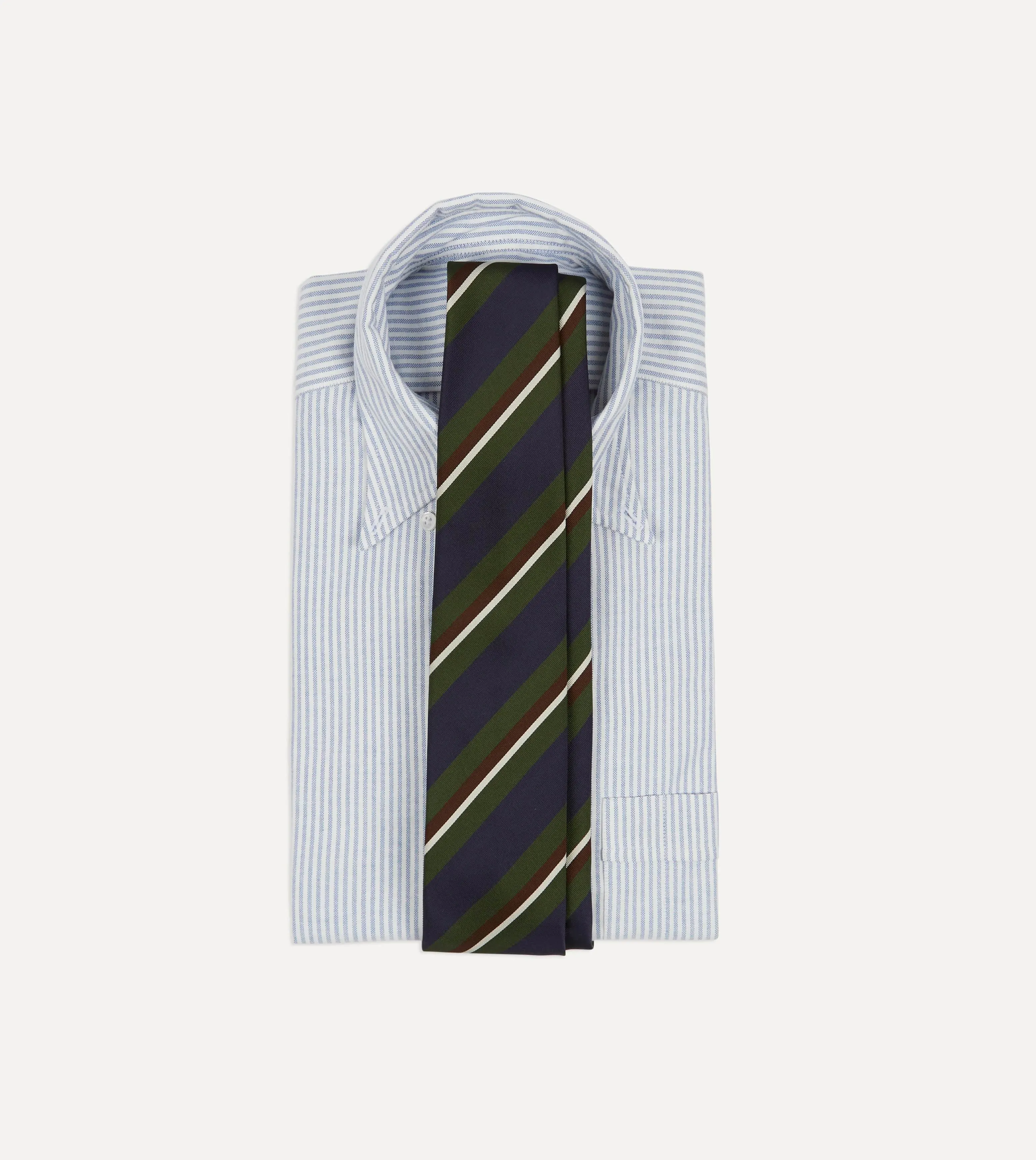 Green and Navy Stripe Silk Mogador Tipped Tie