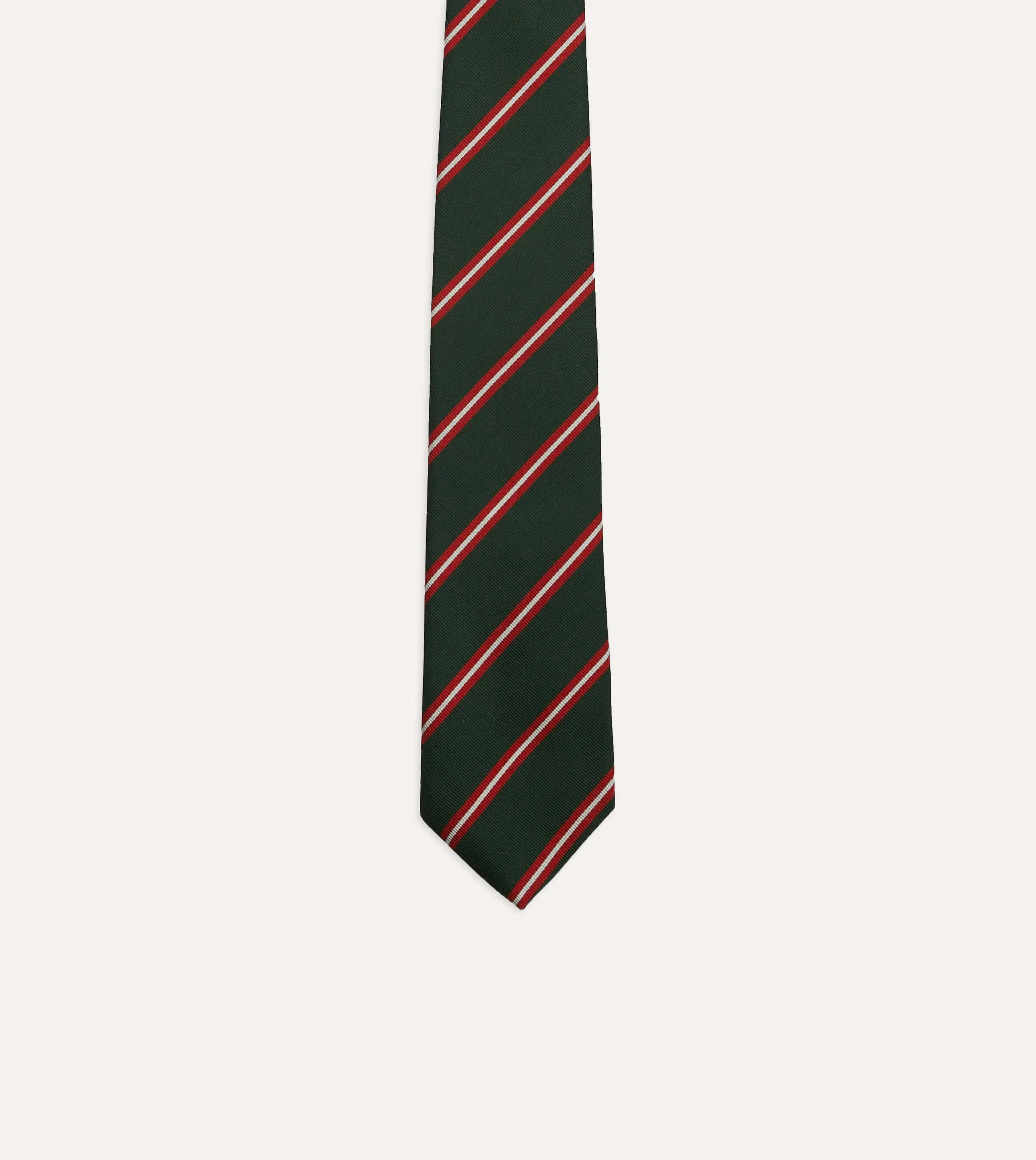 Green, Red and Ecru Stripe Silk Tipped Tie