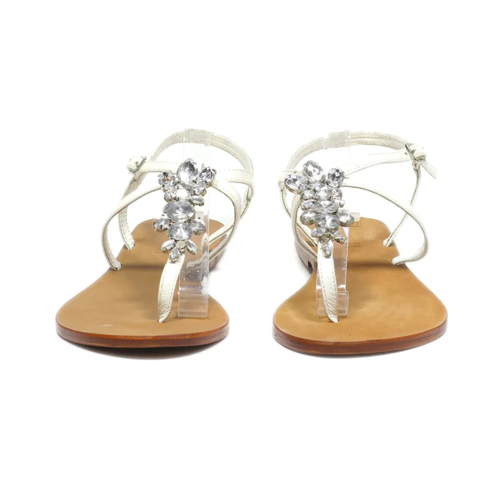 Hallhuber Flat Sandals Leather White Colour For Women