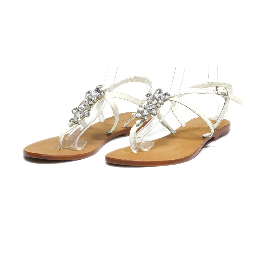 Hallhuber Flat Sandals Leather White Colour For Women
