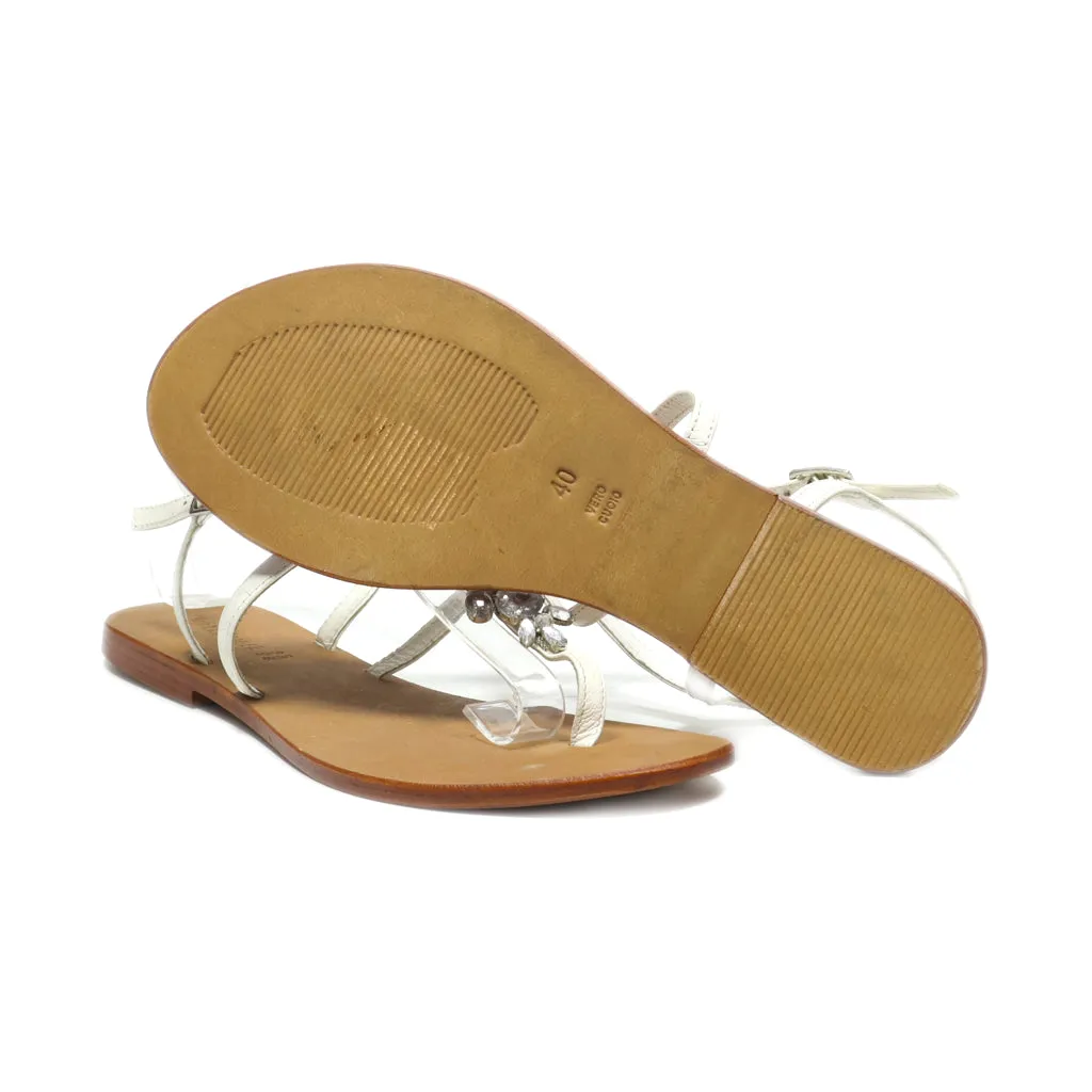 Hallhuber Flat Sandals Leather White Colour For Women