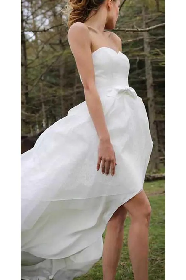 High Low Sweetheart Beach Wedding Dresses, Boho Wedding Dress with Bow UQ1782