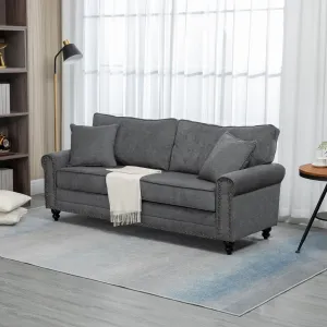 HOMCOM Grey 2 Seater Sofa for Living Room – Fabric Loveseat with Cushions, Throw Pillows & Nailhead Trim