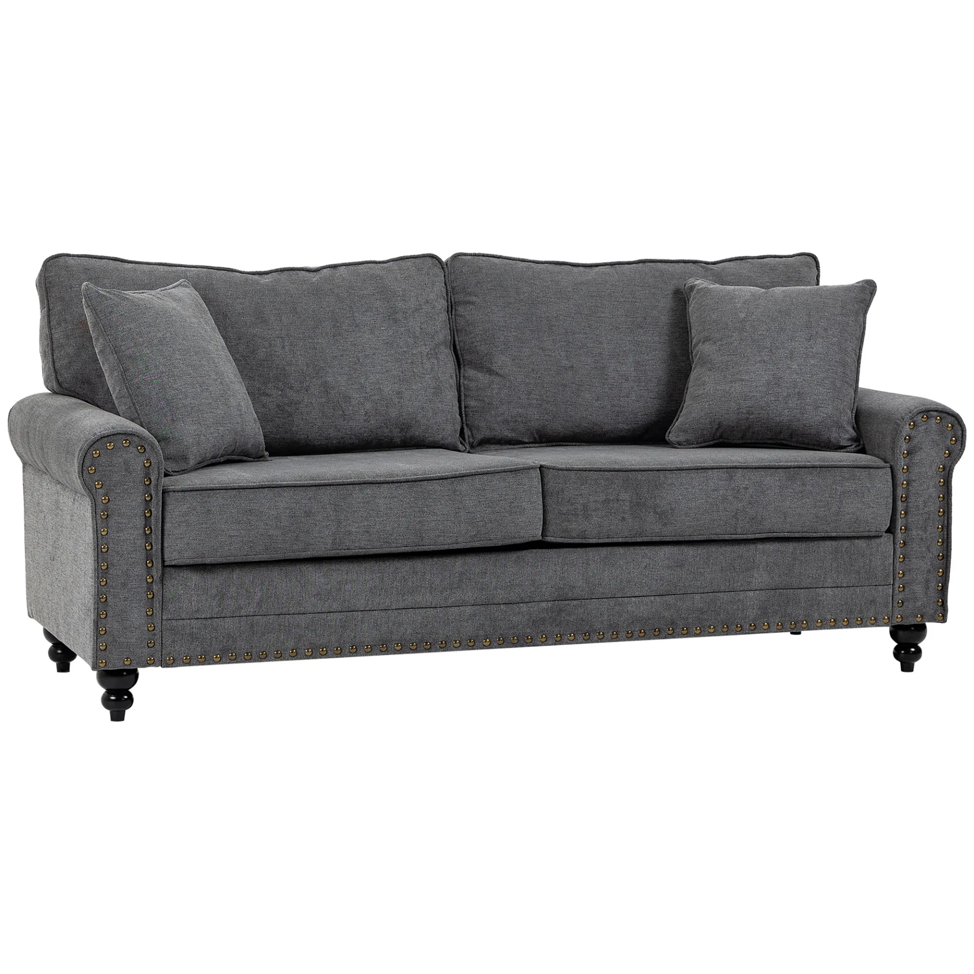 HOMCOM Grey 2 Seater Sofa for Living Room – Fabric Loveseat with Cushions, Throw Pillows & Nailhead Trim