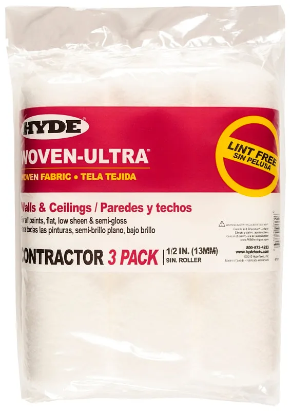 Hyde 47331 Roller Cover, 1/2 in Thick Nap, 9 in L, Fabric Cover, 3/PK :PK3: QUANTITY: 1