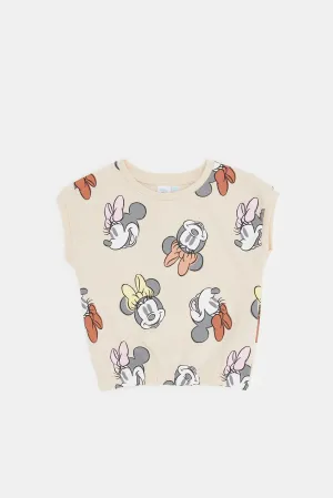 Infant Girls Beige Minnie Print Top