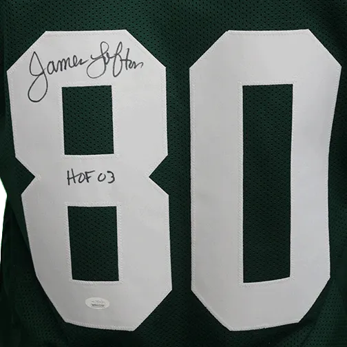 James Lofton Signed HOF 03 Inscribed Green Football Jersey (JSA)
