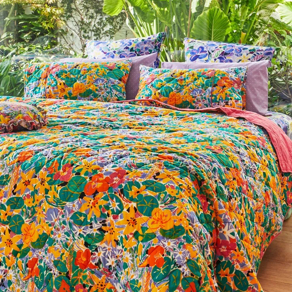 Kip&Co X Ken done Nasturtium Organic Cotton Quilted Pillowcase 2P Std Set