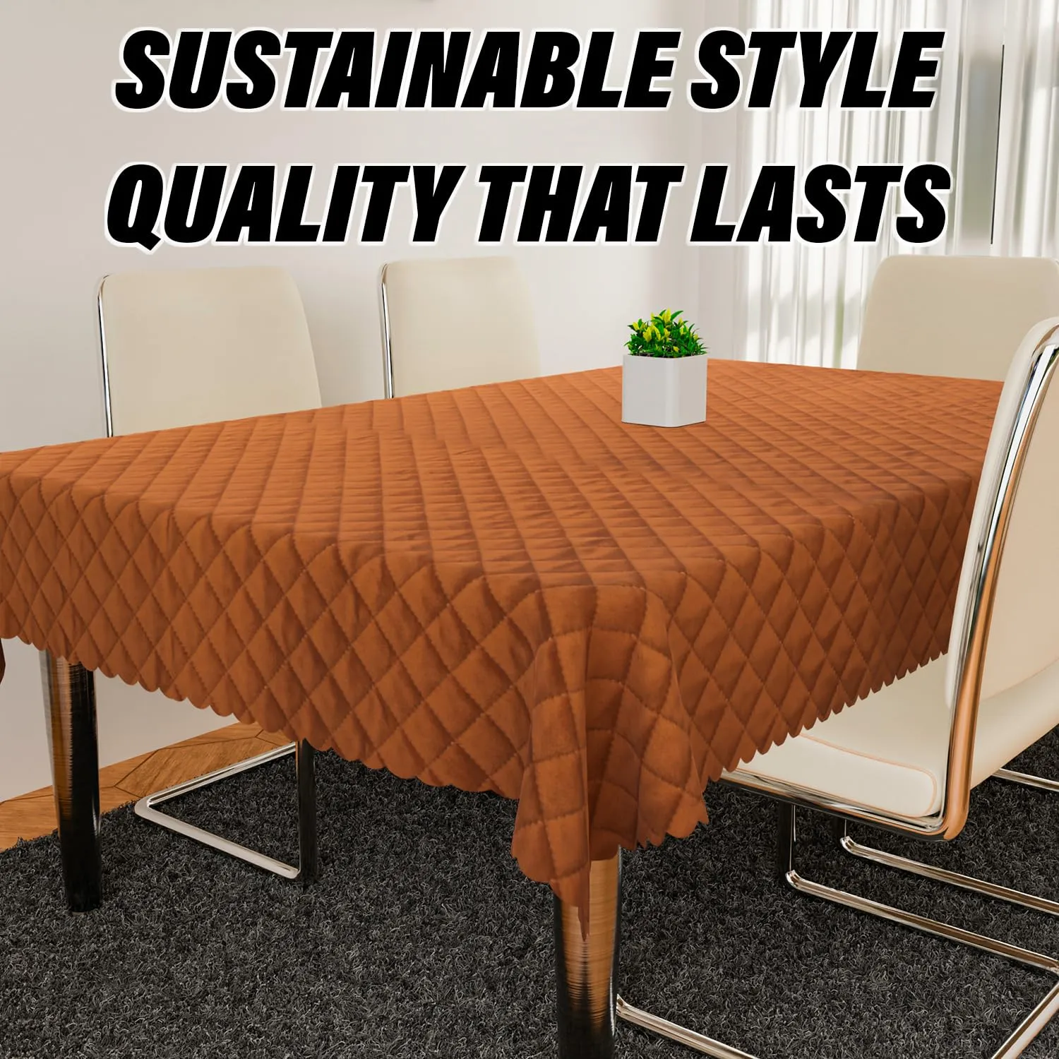 Kuber Industries Sofa-Center & Dining Table Cover Set | Quilted Sofa-Center & Dining Table Cover Combo | 5 Seater Sofa with Center-Dining Table Cover Set | Brown