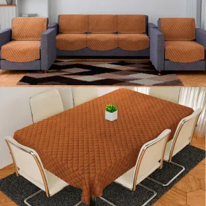 Kuber Industries Sofa-Center & Dining Table Cover Set | Quilted Sofa-Center & Dining Table Cover Combo | 5 Seater Sofa with Center-Dining Table Cover Set | Brown