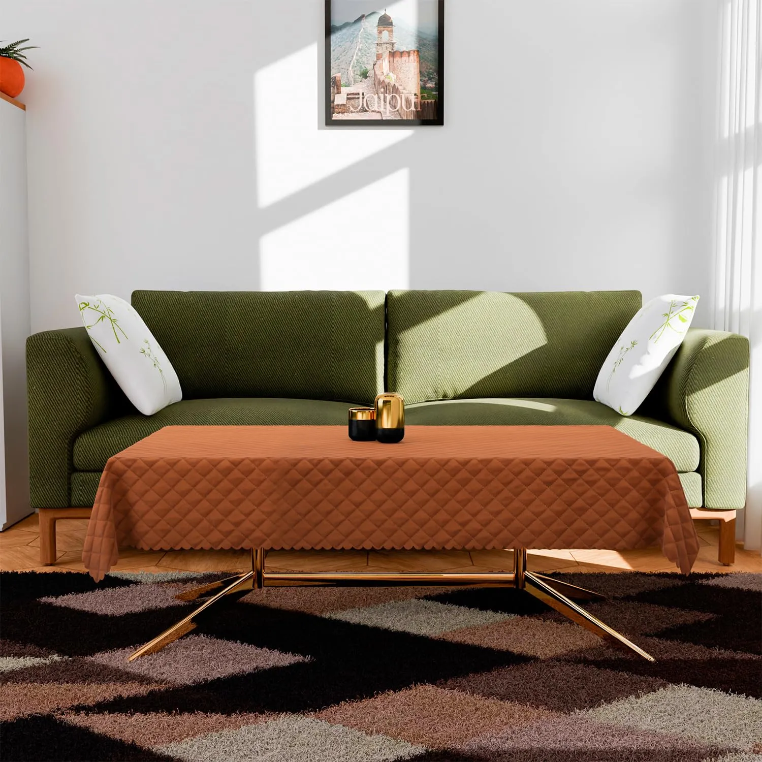 Kuber Industries Sofa-Center Cover Set | Sofa & Center Table Cover Combo | Quilted Sofa Cover with Table Cover | Velvet 5 Seater Sofa & Table Cover Set for Living Room | Brown