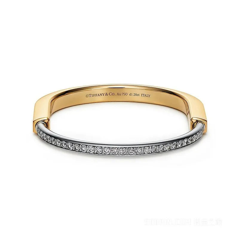 Lock Bangle Yellow & White Gold Bracelet Size Small