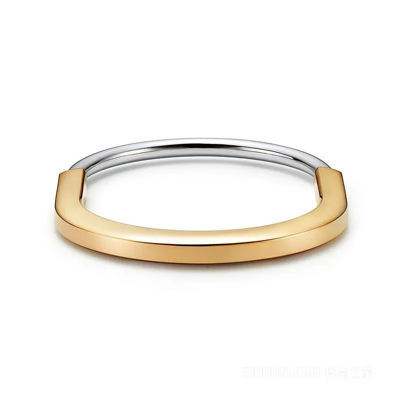 Lock Bangle Yellow & White Gold Bracelet Size Small