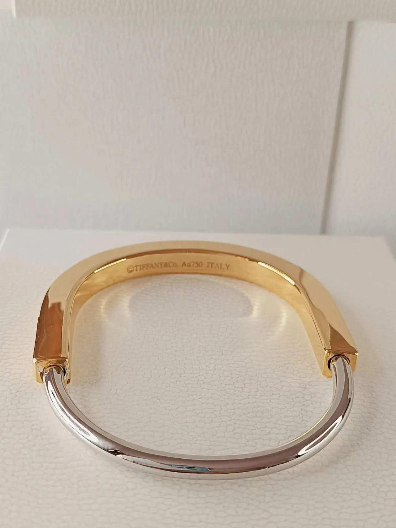 Lock Bangle Yellow & White Gold Bracelet Size Small
