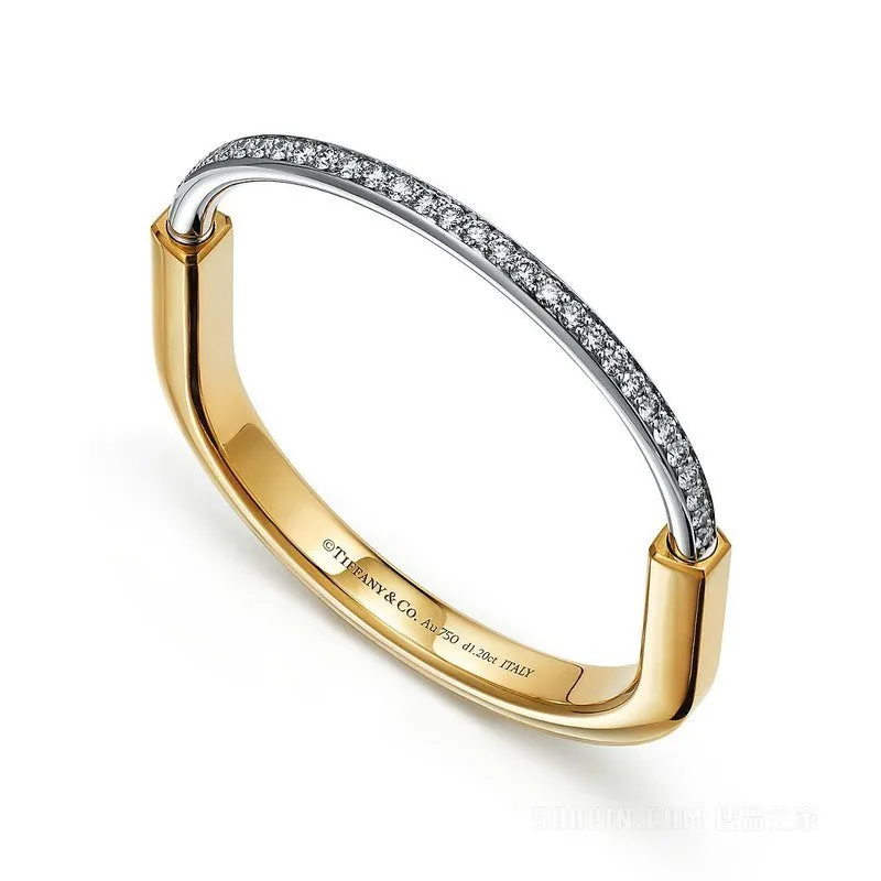 Lock Bangle Yellow & White Gold Bracelet Size Small