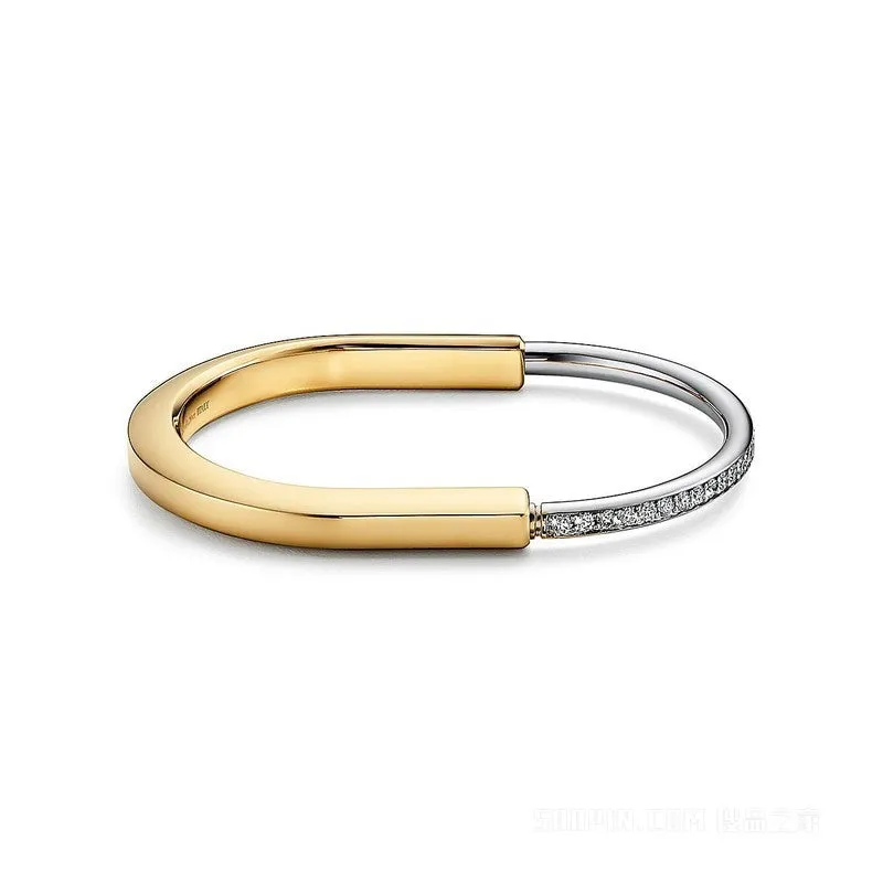 Lock Bangle Yellow & White Gold Bracelet Size Small