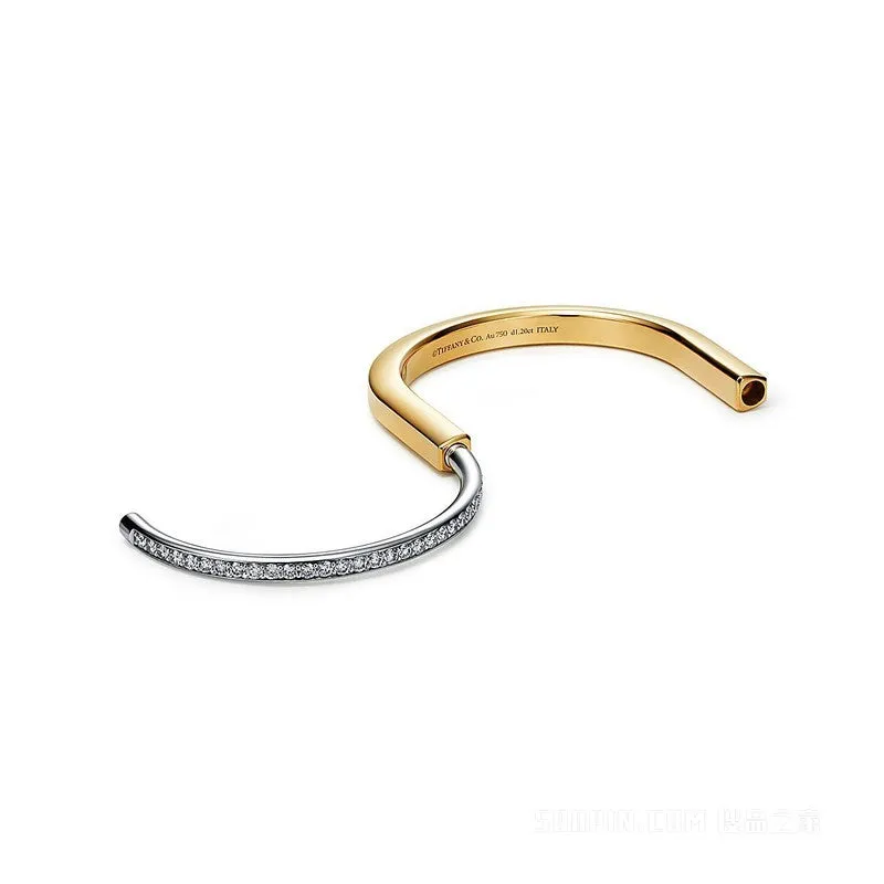 Lock Bangle Yellow & White Gold Bracelet Size Small