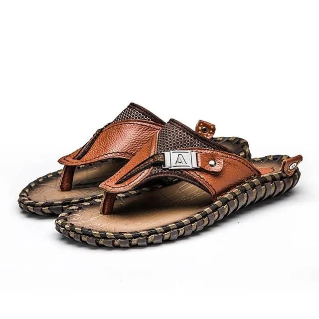 Luxury Genuine Leather Slippers Summer Men Beach Shoes