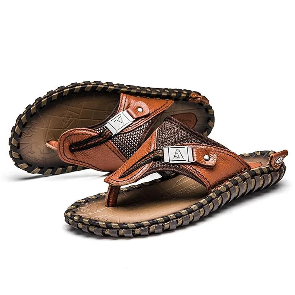 Luxury Genuine Leather Slippers Summer Men Beach Shoes