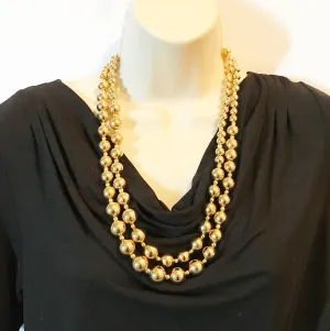 Marvella Vintage Gold Bead Double Strand Necklace