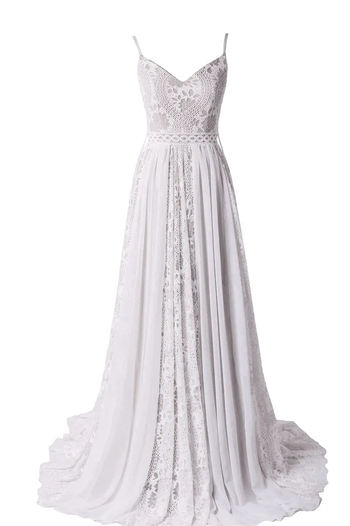 New Arrival Bohemian Spaghetti Straps Sleeveless Beach Wedding Dresses With Adjustable Drawstring UQW0001