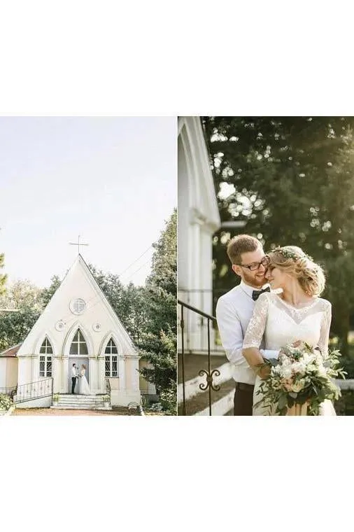 Puffy Half Sleeves Backless Wedding Dresses, Floor Length Long Beach Wedding Dress UQ2250