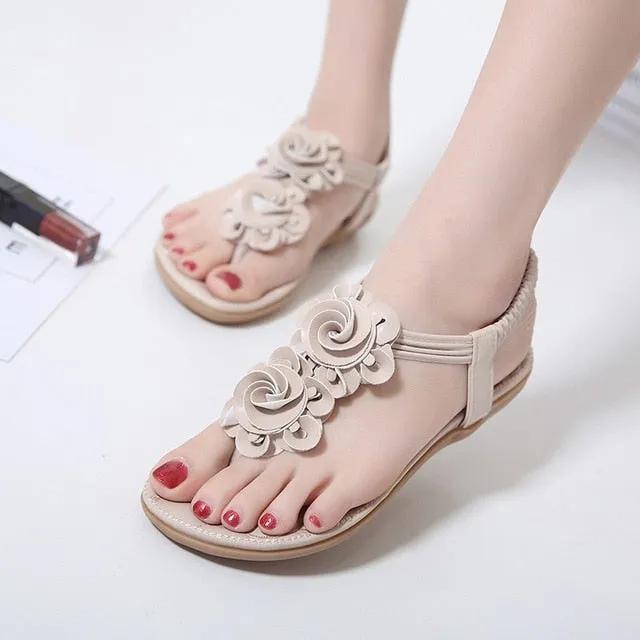 Purpdrank - New Women Summer Casual Bohemia Flat Sandals Shoes Woman Flower Flip flop Sweet Beach Sandals Shoes Size 35-41