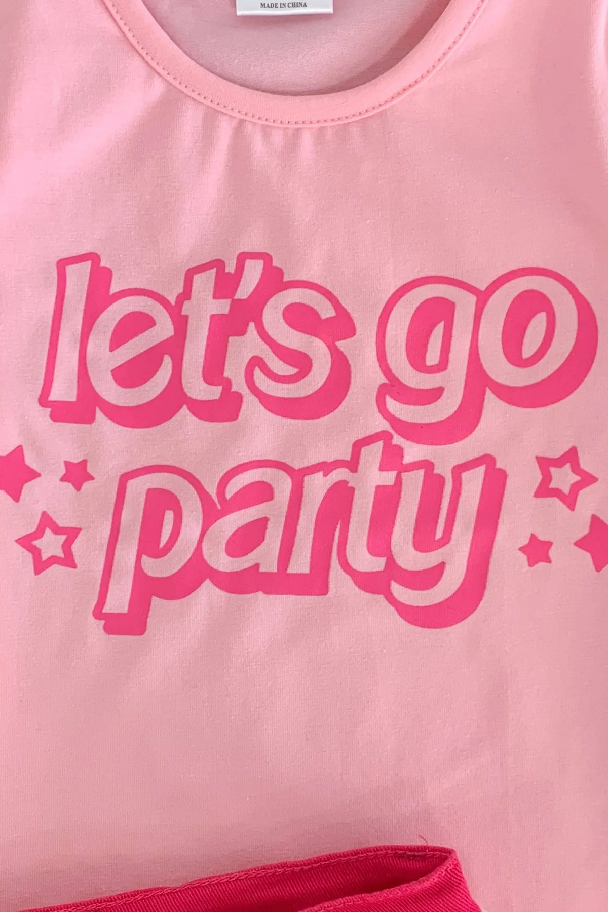 "Let's Go Party" Pink Denim Short Set