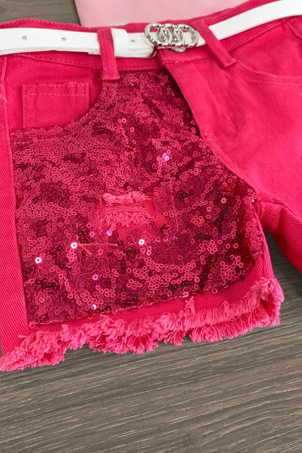 "Let's Go Party" Pink Denim Short Set