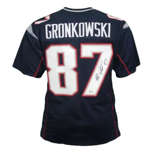 Rob Gronkowski Autographed Pro Style Blue Football Jersey (Beckett)