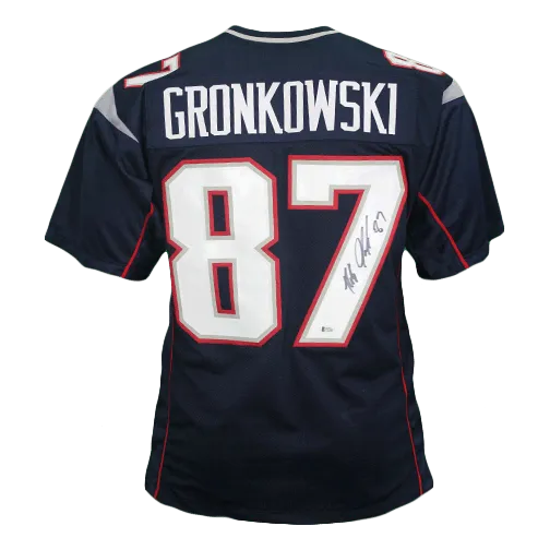 Rob Gronkowski Autographed Pro Style Blue Football Jersey (Beckett)
