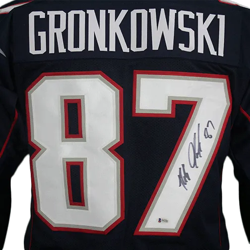 Rob Gronkowski Autographed Pro Style Blue Football Jersey (Beckett)