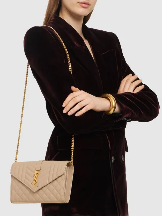 Saint Laurent   Monogram quilted leather chain wallet 