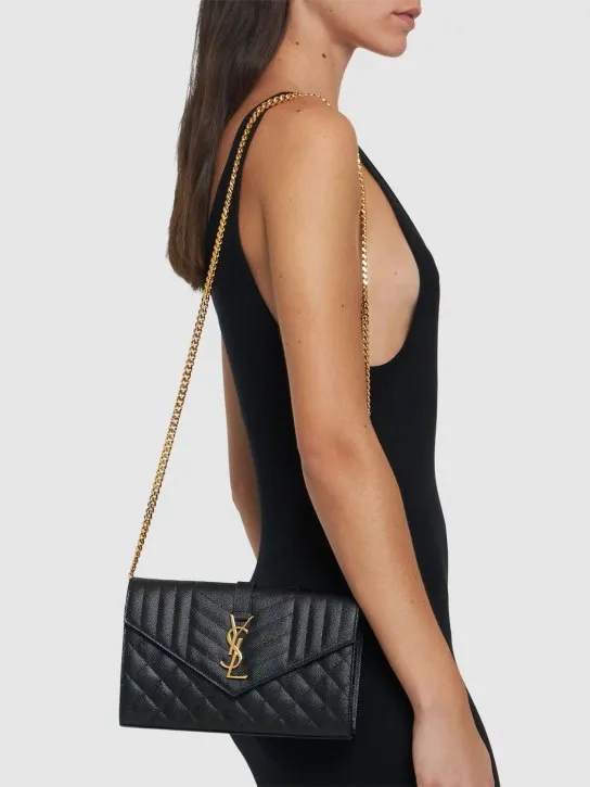 Saint Laurent   Monogram quilted leather chain wallet 