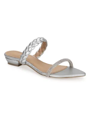 Silver PU Braided Pointed Flats (TC-SLC-SF51-SIL)