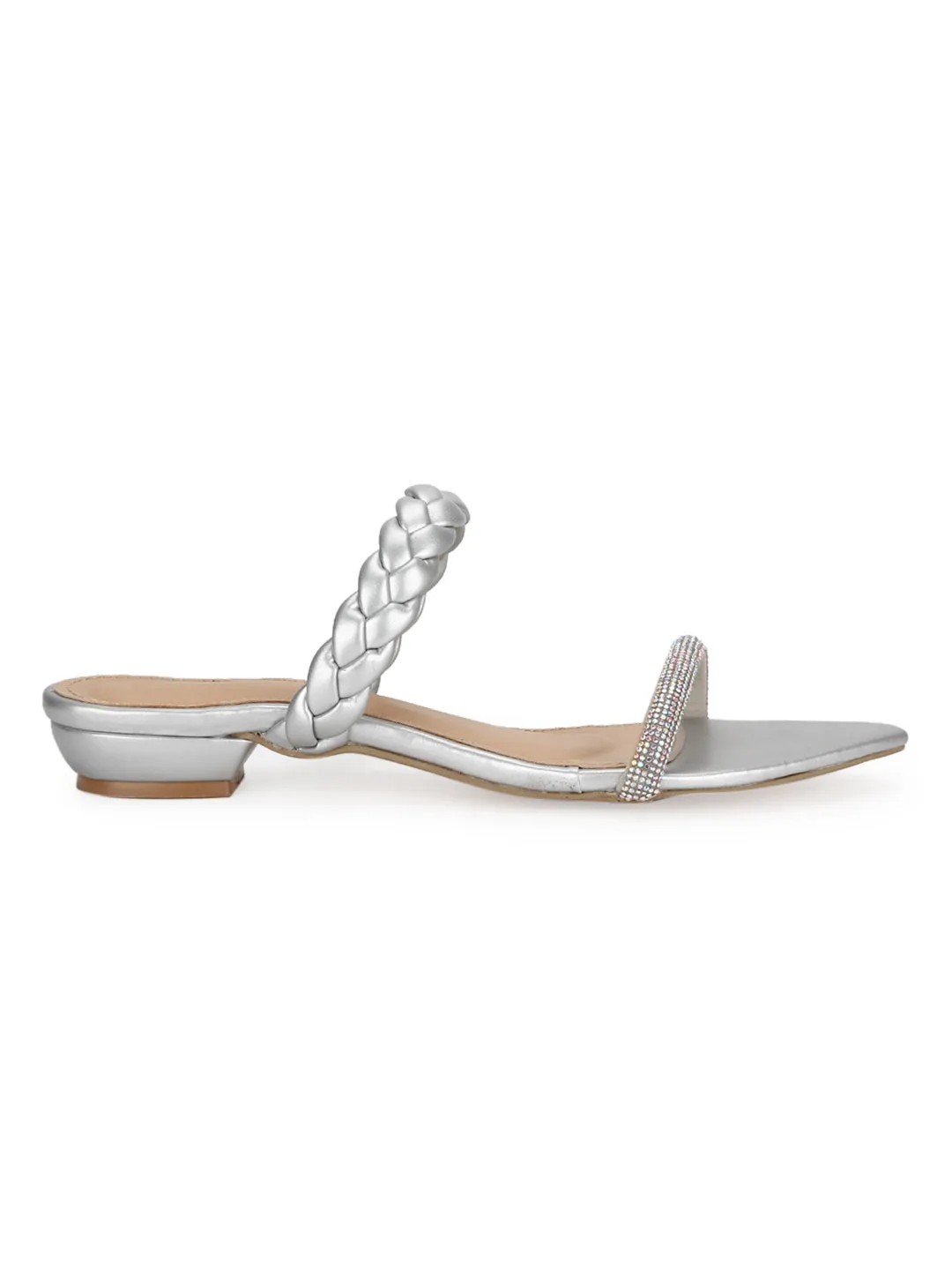 Silver PU Braided Pointed Flats (TC-SLC-SF51-SIL)