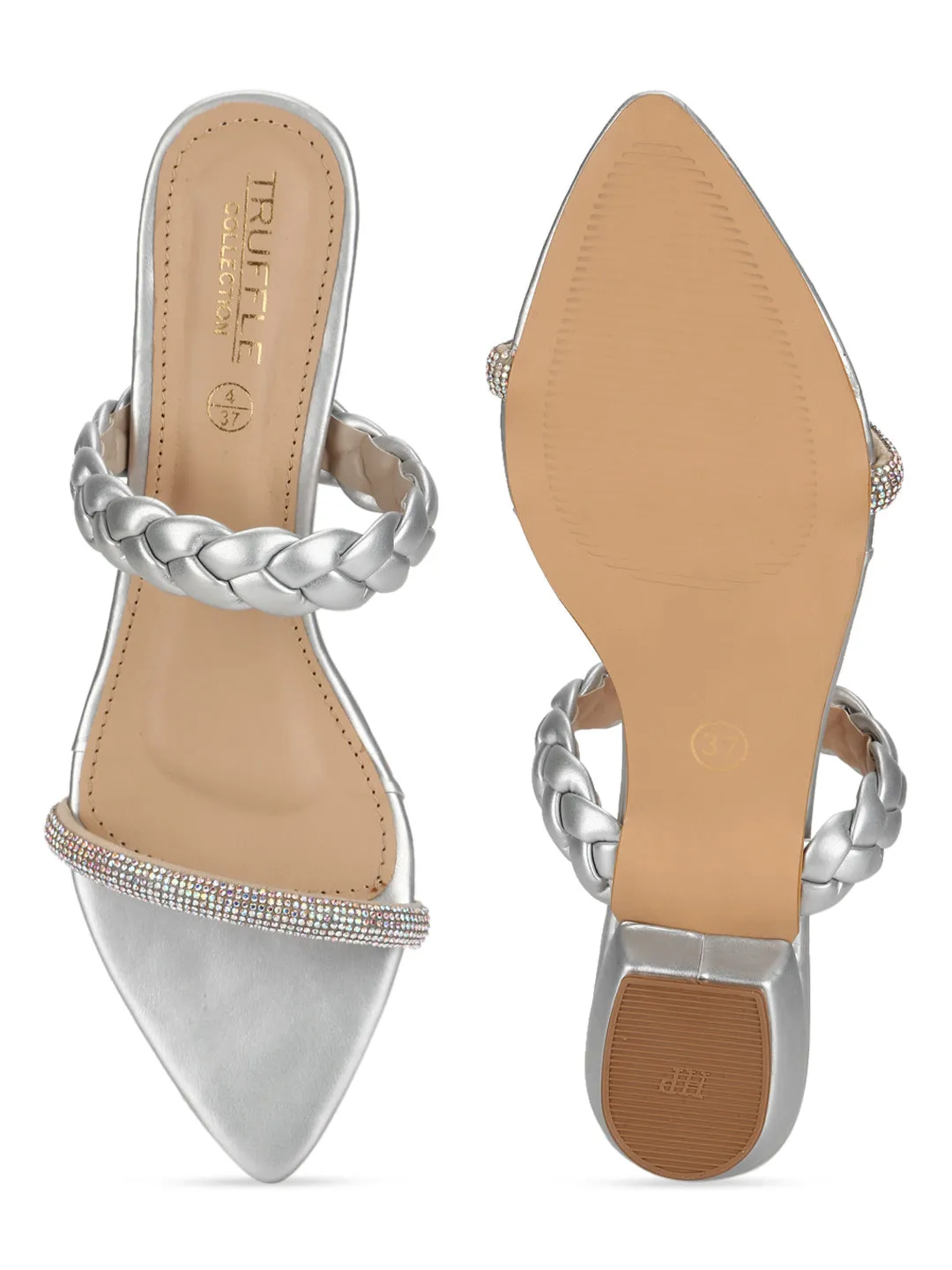 Silver PU Braided Pointed Flats (TC-SLC-SF51-SIL)