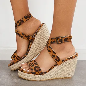 Sohiwoo  Women Criss-Cross Espadrille Wedge Platform Sandals