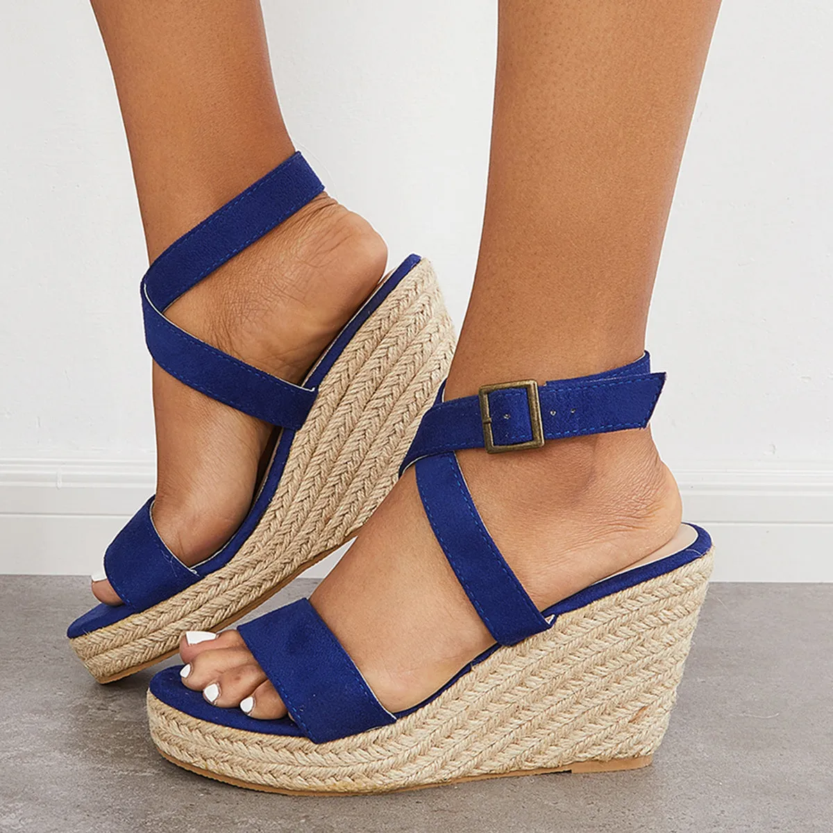 Sohiwoo  Women Criss-Cross Espadrille Wedge Platform Sandals