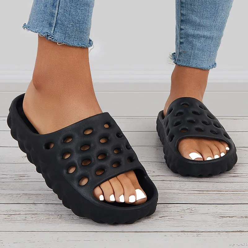 Sohiwoo Women Cut Out Slippers Thick Sole Slides Summer Beach Shoes