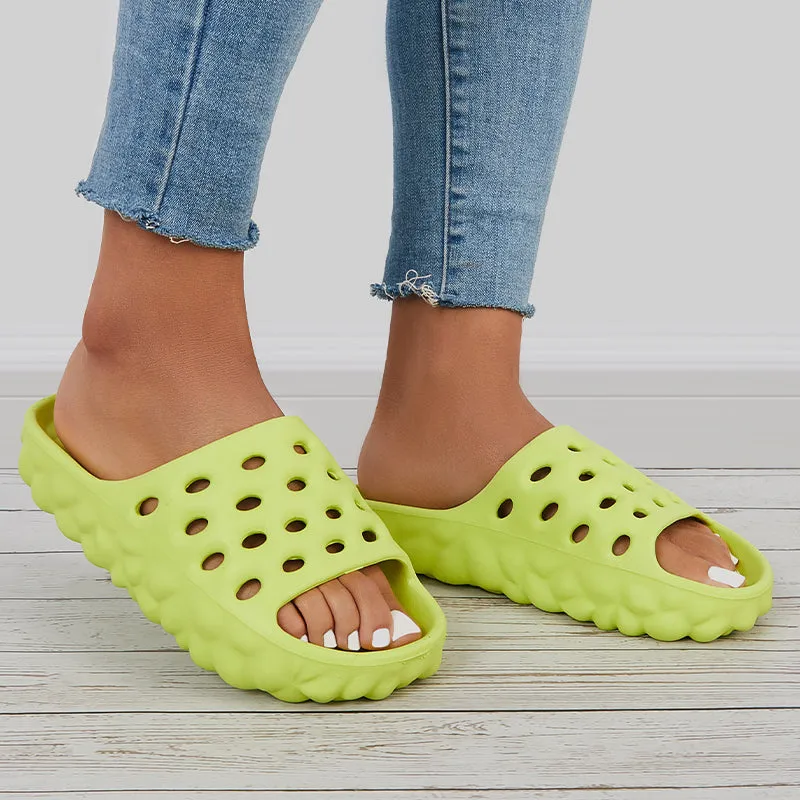 Sohiwoo Women Cut Out Slippers Thick Sole Slides Summer Beach Shoes