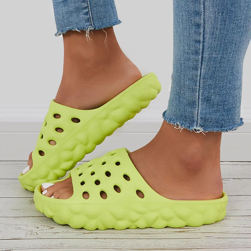 Sohiwoo Women Cut Out Slippers Thick Sole Slides Summer Beach Shoes