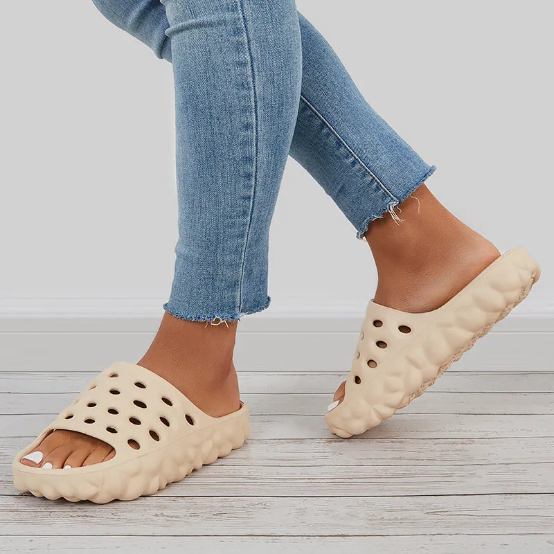 Sohiwoo Women Cut Out Slippers Thick Sole Slides Summer Beach Shoes